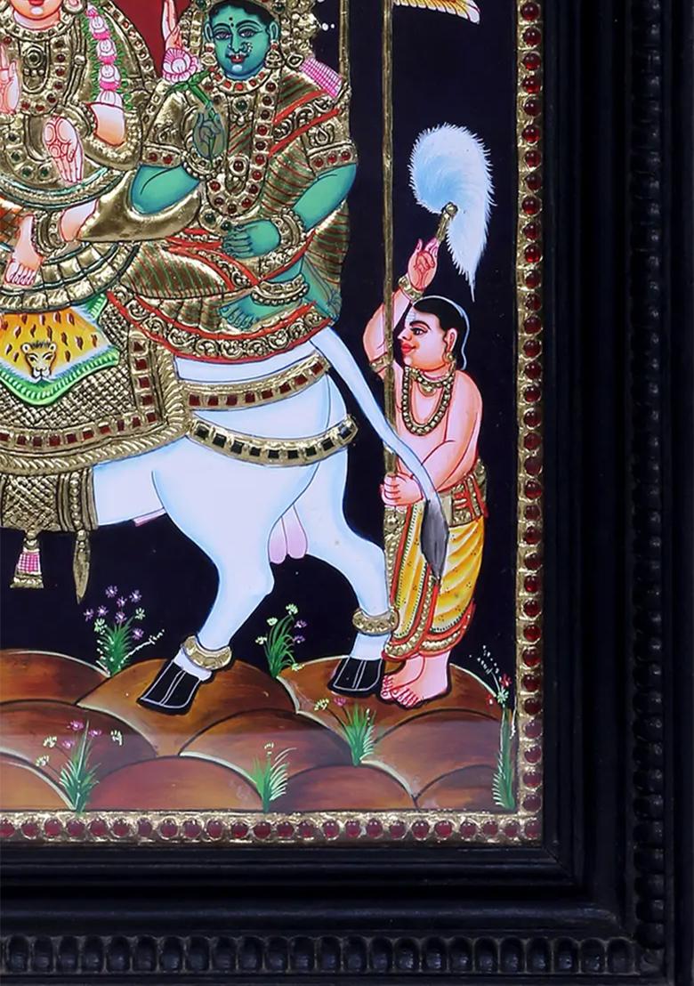 Shiva Parvati On Nandi Tanjore Painting 24K Gold