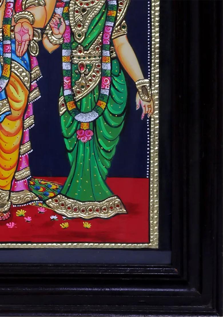Lord Kikeya With Wives Valli Devasena Tanjore Painting
