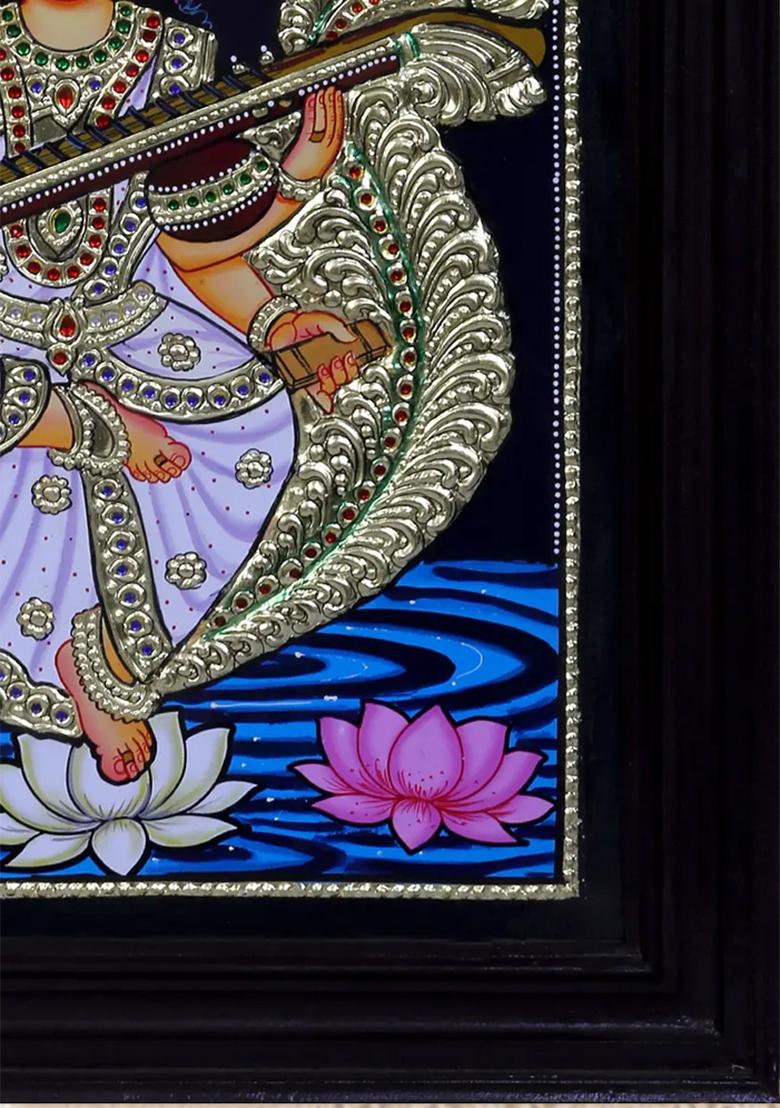 Lord Kikeya With Wives Valli Devasena Tanjore Painting