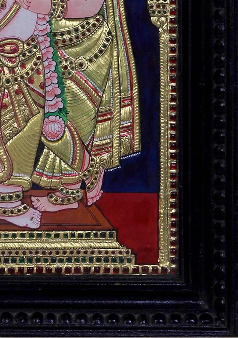 Lord Krishna With Wives Satyabhama Rukmini Tanjore Painting