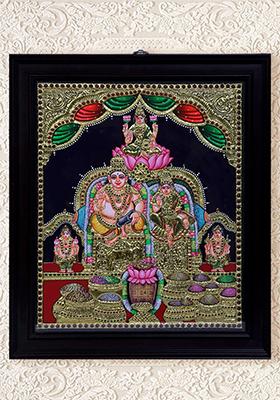 Lord Kubera With Goddess Lakshmi Tanjore Painting