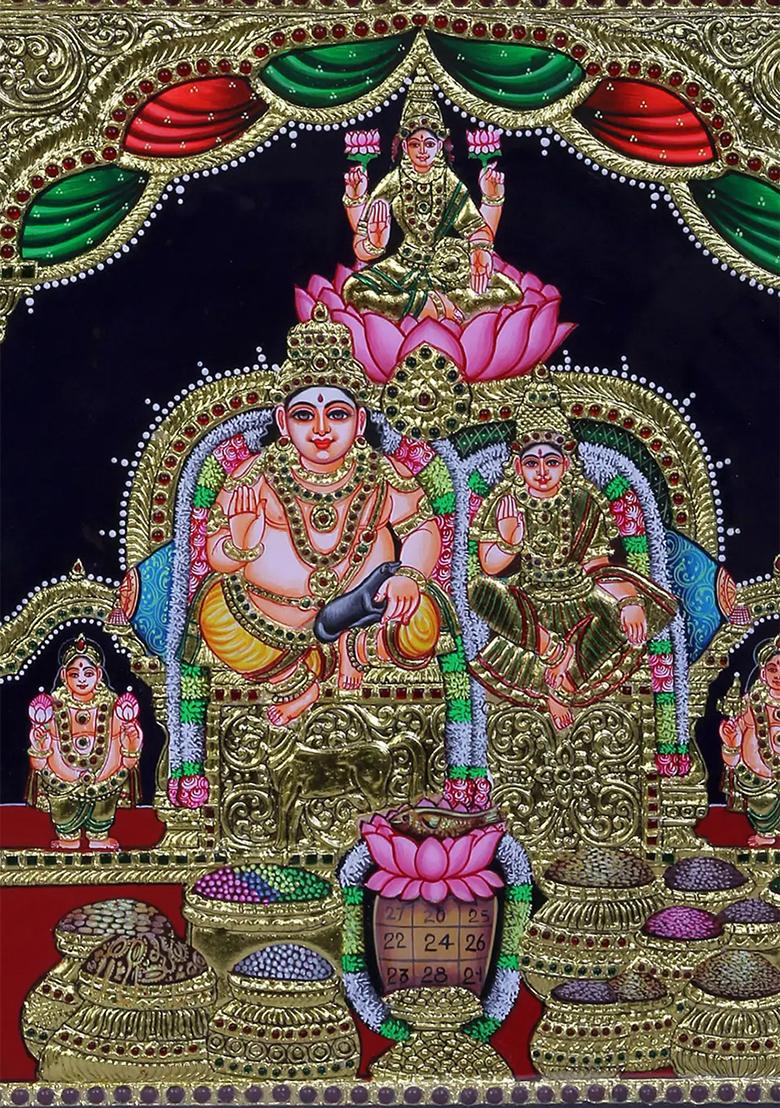 Lord Kubera With Goddess Lakshmi Tanjore Painting