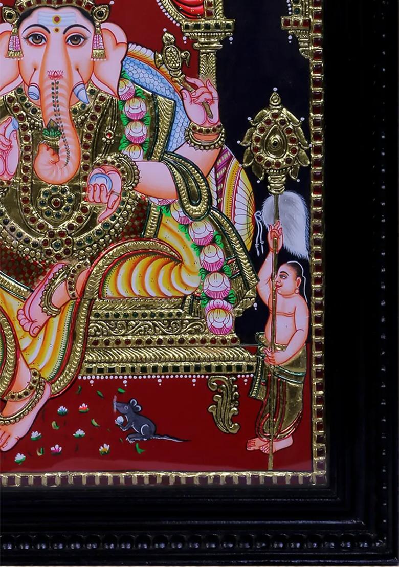 Ganesha Seated Tanjore Painting 24K Gold
