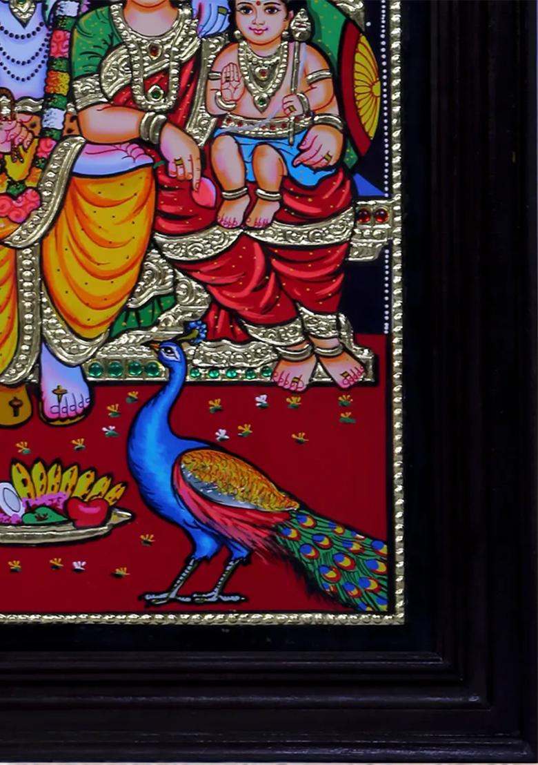 Sacred Shiva Family Tanjore Painting 24K Gold
