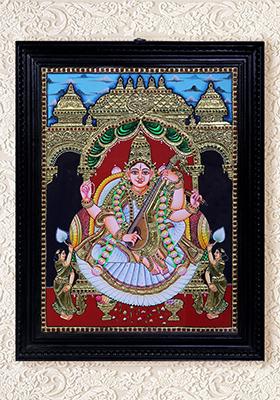 Goddess Saraswati Tanjore Painting