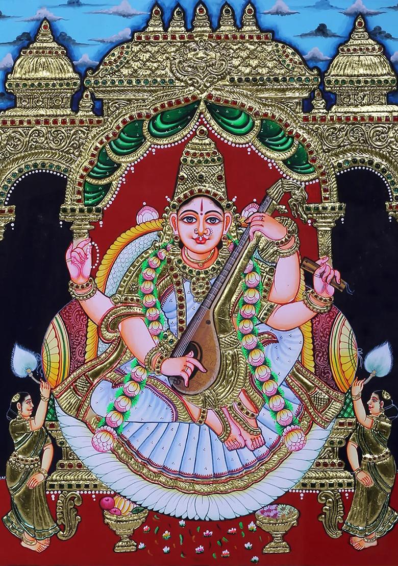 Goddess Saraswati Tanjore Painting