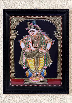 Lord Krishna Playing Flute Tanjore Painting