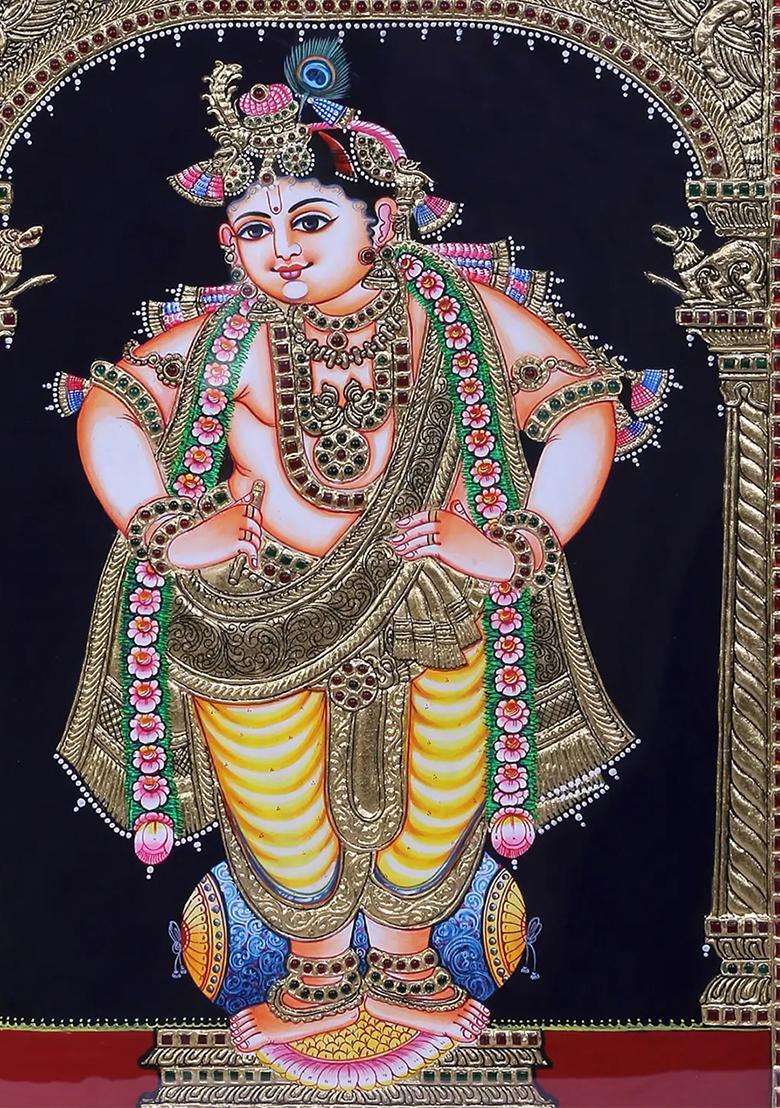 Lord Krishna Playing Flute Tanjore Painting
