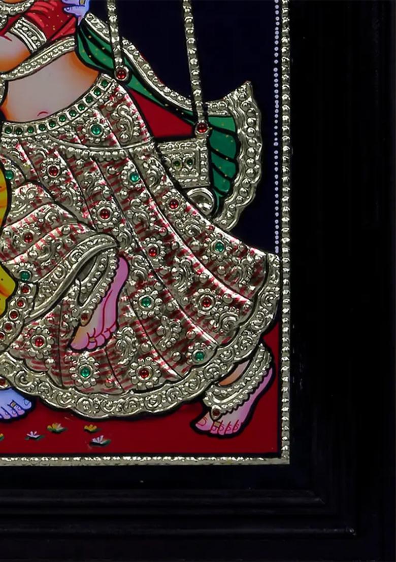 Radha Krishna On Swing Tanjore Painting Spiritual Art