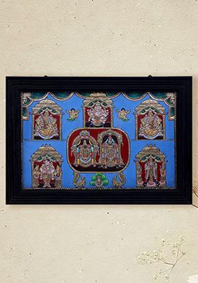 Sacred Balaji Padmavathi Painting With 5 Deities Tanjore Painting