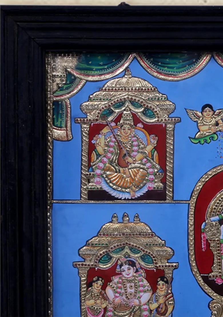Sacred Balaji Padmavathi Painting With 5 Deities Tanjore Painting