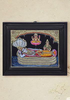 Lord Ranganatha Swamy With Devi Padma Brahma Tanjore Painting