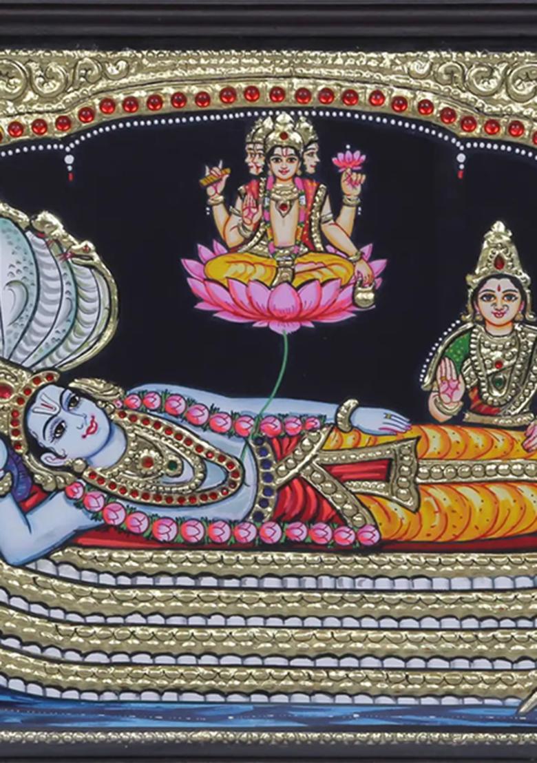 Lord Ranganatha Swamy With Devi Padma Brahma Tanjore Painting