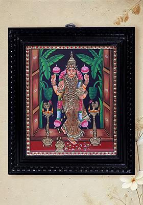 Goddess Lakshmi In Divine Grace Tanjore Painting With 24K Gold