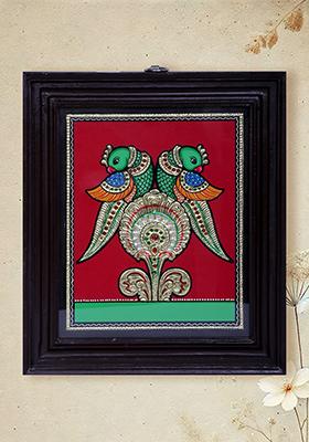 Exquisite Parrot Duo Tanjore Painting Symbol