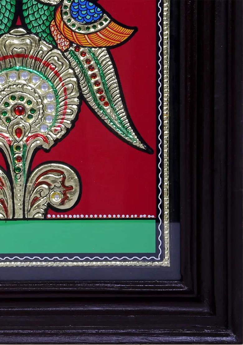 Exquisite Parrot Duo Tanjore Painting Symbol