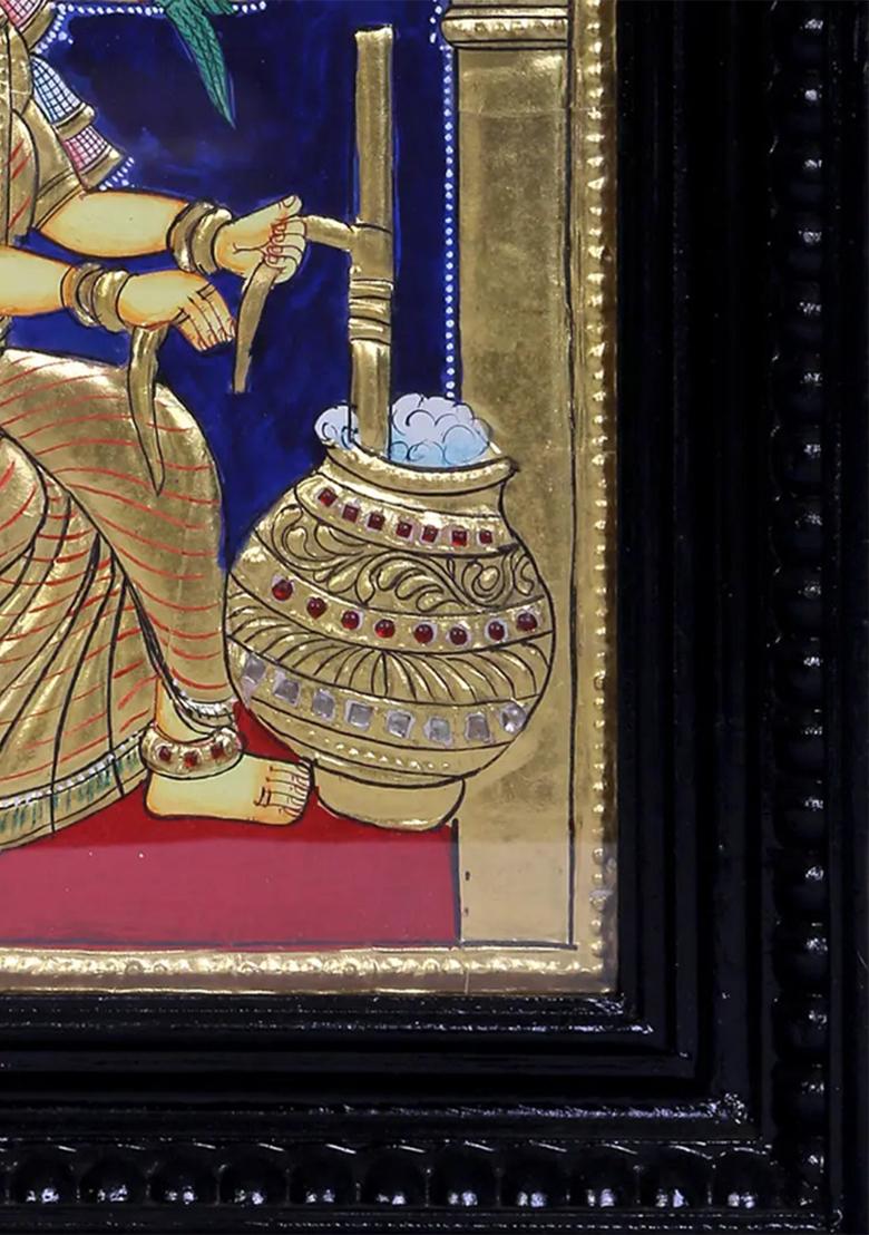 Makhan Chor Krishna With Maa Yashoda Sacred Vaatsalya In Tanjore Painting