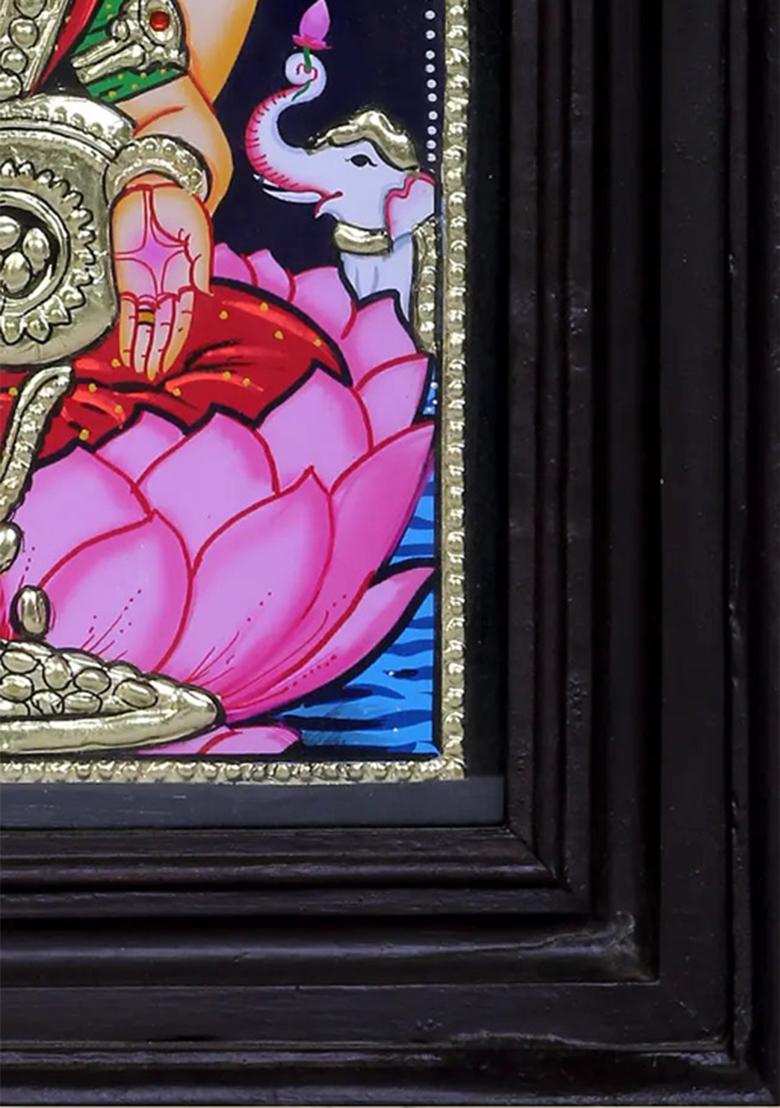 Divine Gajalakshmi Seated On Lotus Sacred Tanjore Painting