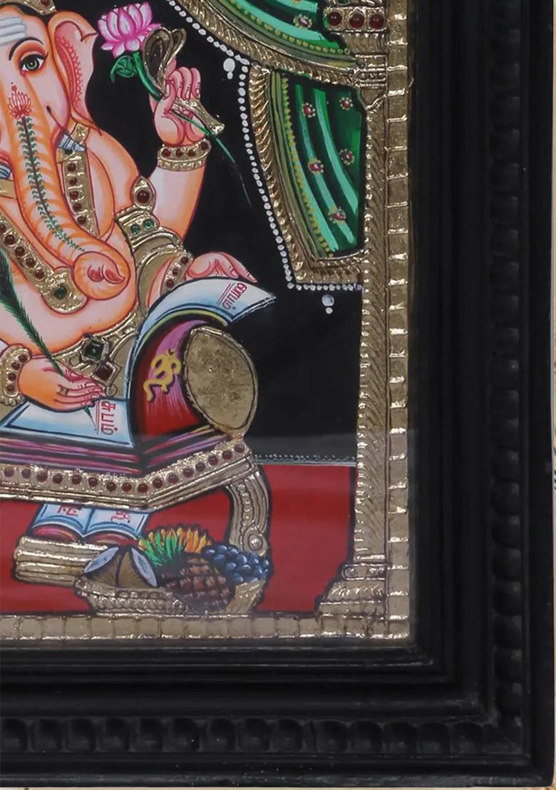 Lord Ganesha Scribing The Mahabharata 24K Gold Tanjore Painting