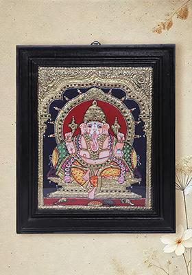 Blessings Of Seated Ganesha Tanjore Painting