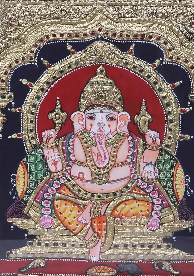 Blessings Of Seated Ganesha Tanjore Painting
