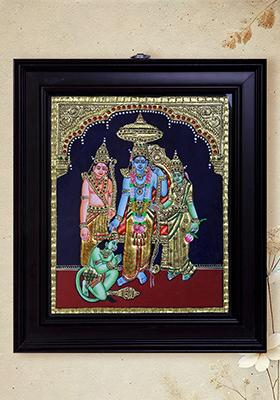 Divine Assembly Of Rama Sita Lakshmana Hanuman Tanjore Painting