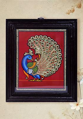 Majestic Peacock Tanjore Painting