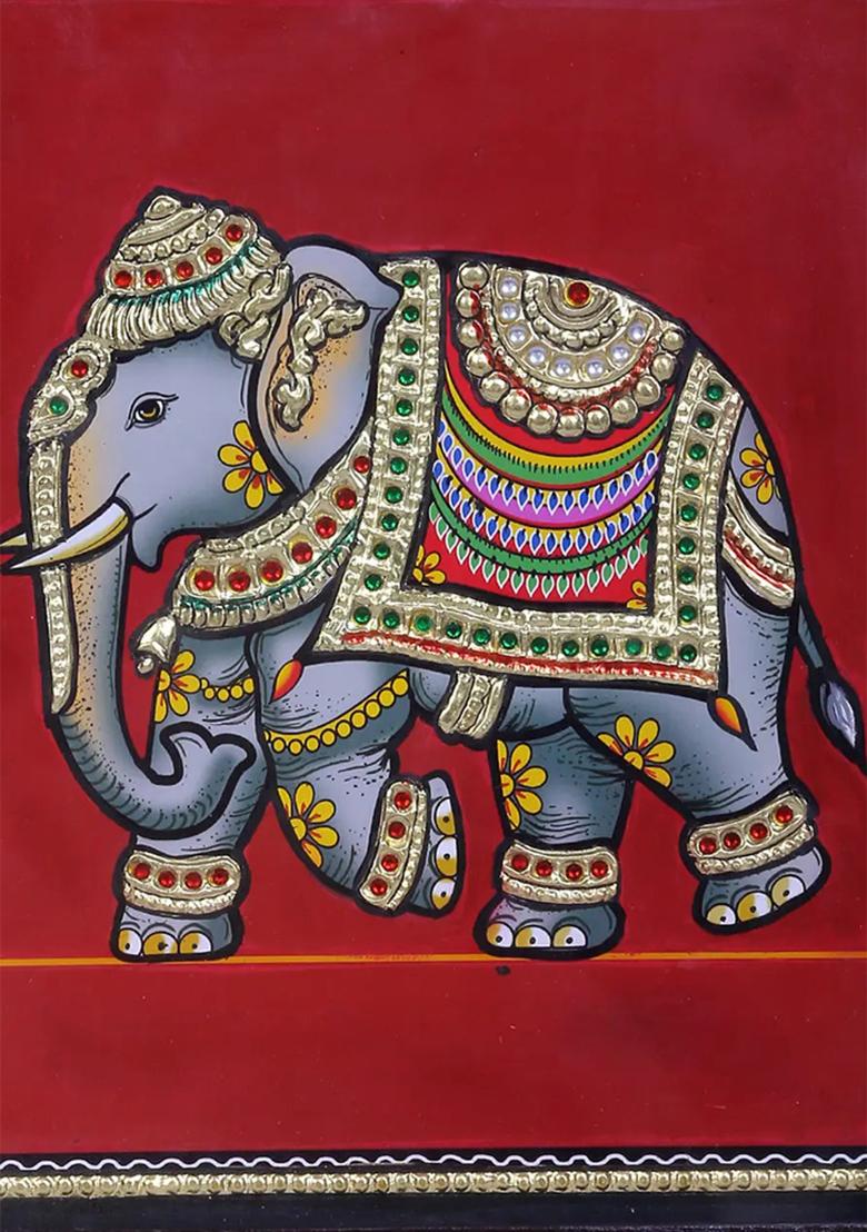 Majestic Elephant Tanjore Painting