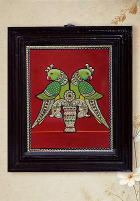 Traditional Tanjore Painting Of Parrots
