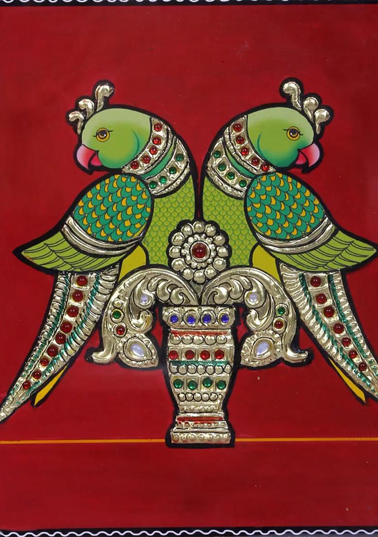 Traditional Tanjore Painting Of Parrots