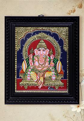 Divine Seated Ganesha Tanjore Painting