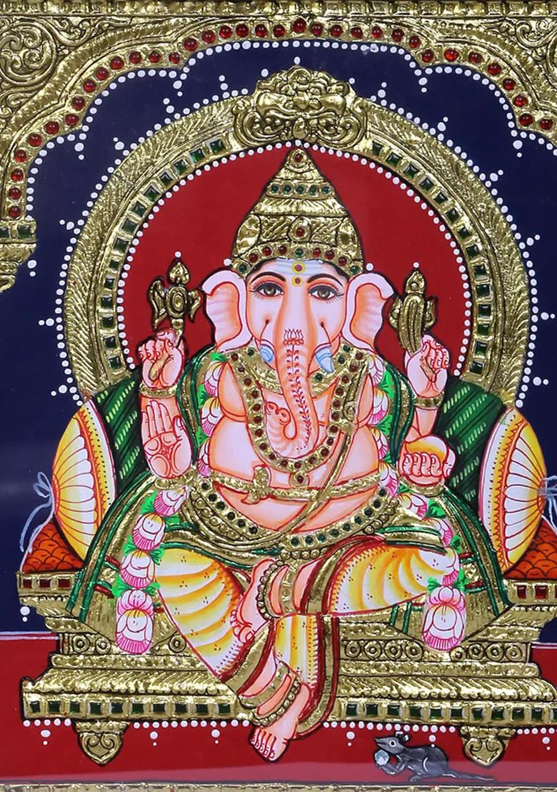 Divine Seated Ganesha Tanjore Painting