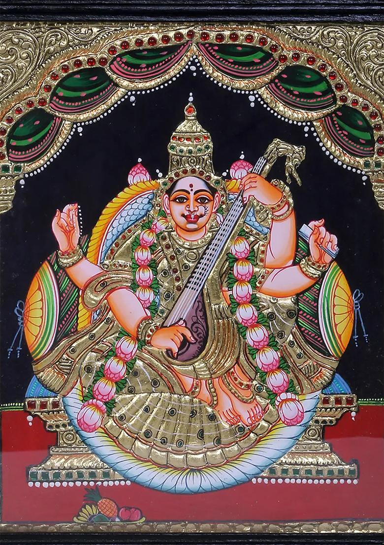 Divine Goddess Saraswati Tanjore Painting