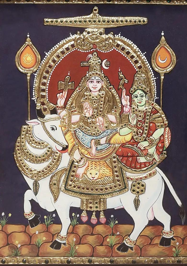 Shiva Parvati Seated On Nandi