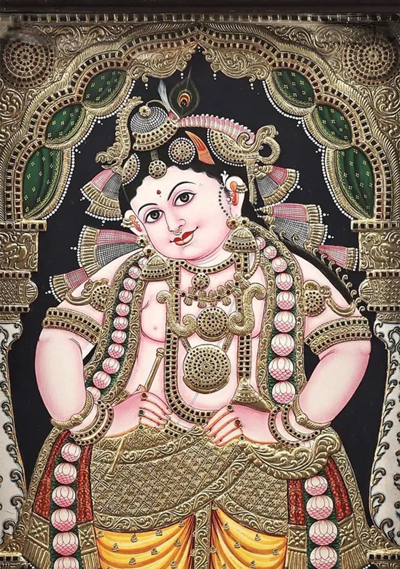 Standing Navaneeta Krishna Tanjore Painting