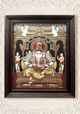 Majestic Tanjore Painting Of Lord Ganesha