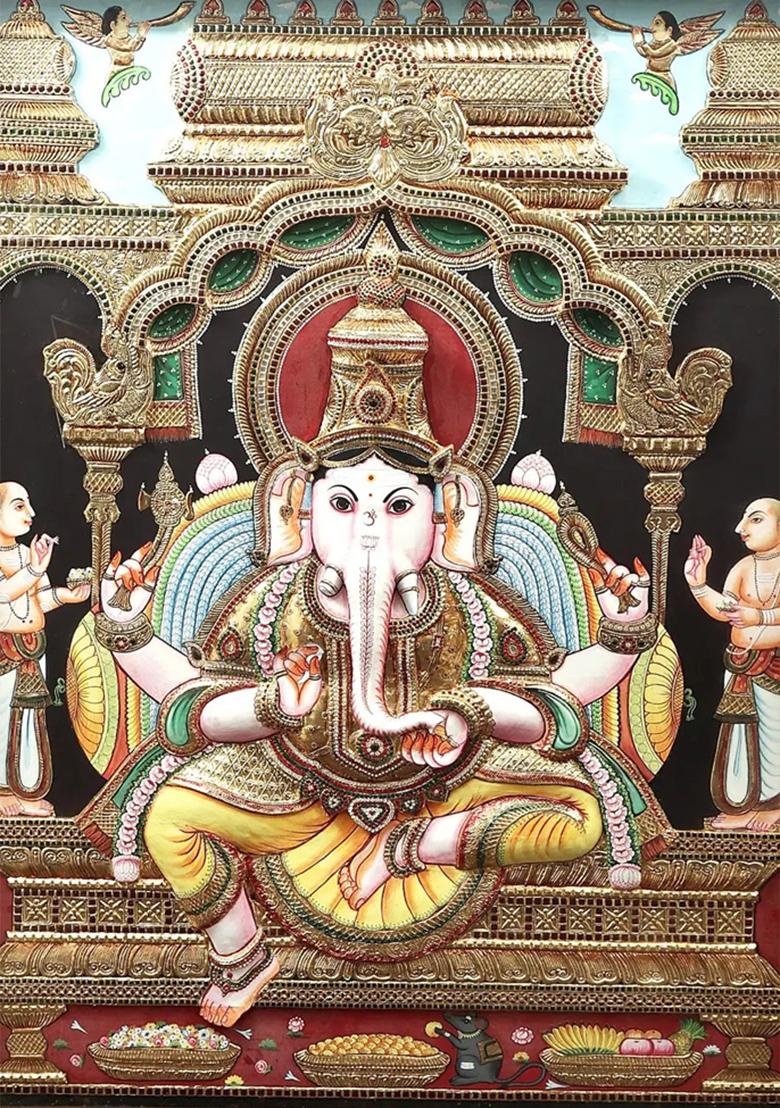 Majestic Tanjore Painting Of Lord Ganesha
