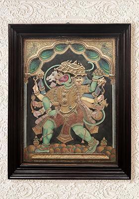 Five-Faced Hanuman Tanjore Painting