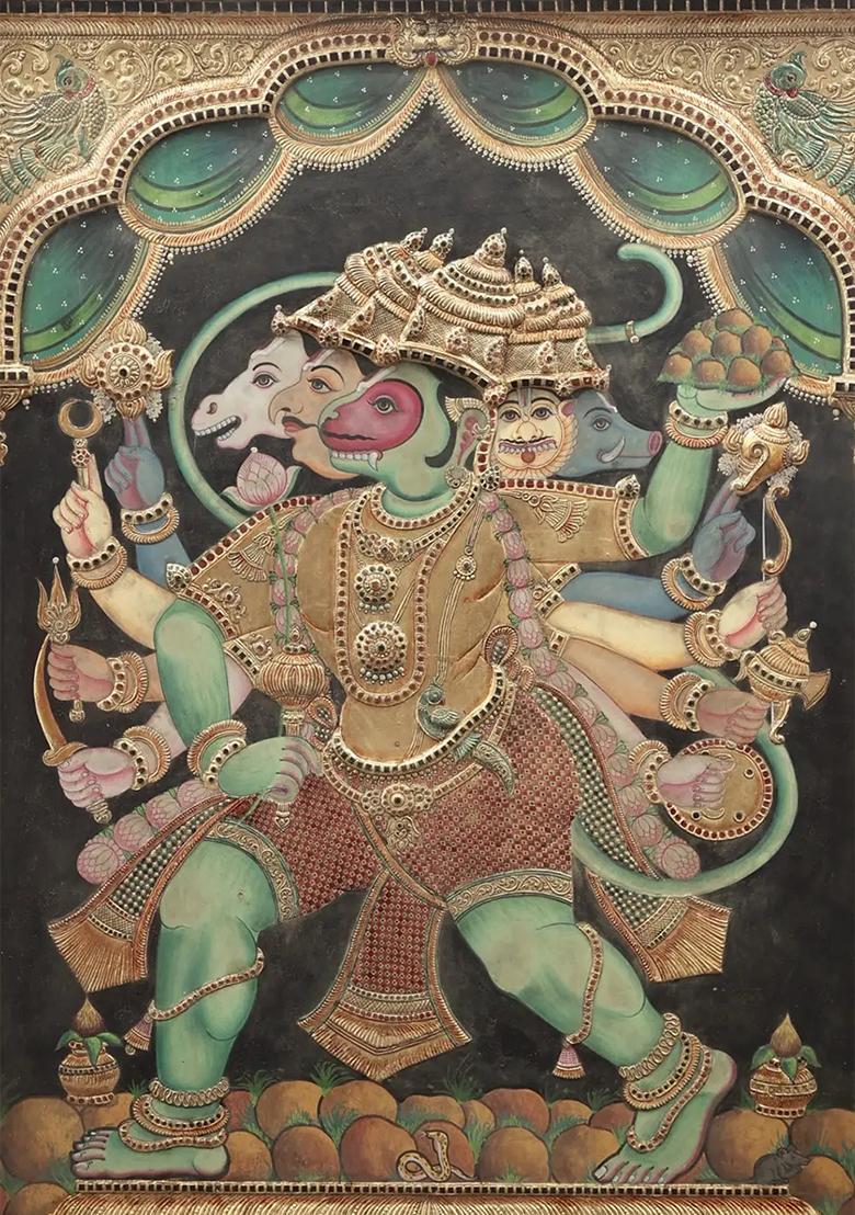 Five-Faced Hanuman Tanjore Painting