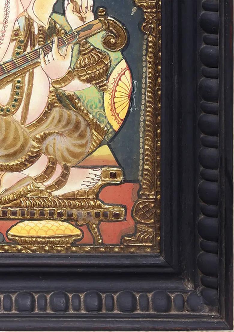 Lord Ganesha Playing The Veena Traditional Tanjore Painting