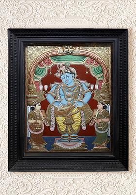 Lord Krishna With Satyabhama And Rukmini 24K Gold