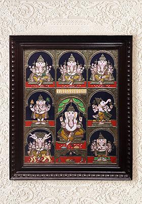 Ashta Ganesha Tanjore Painting 24K Gold