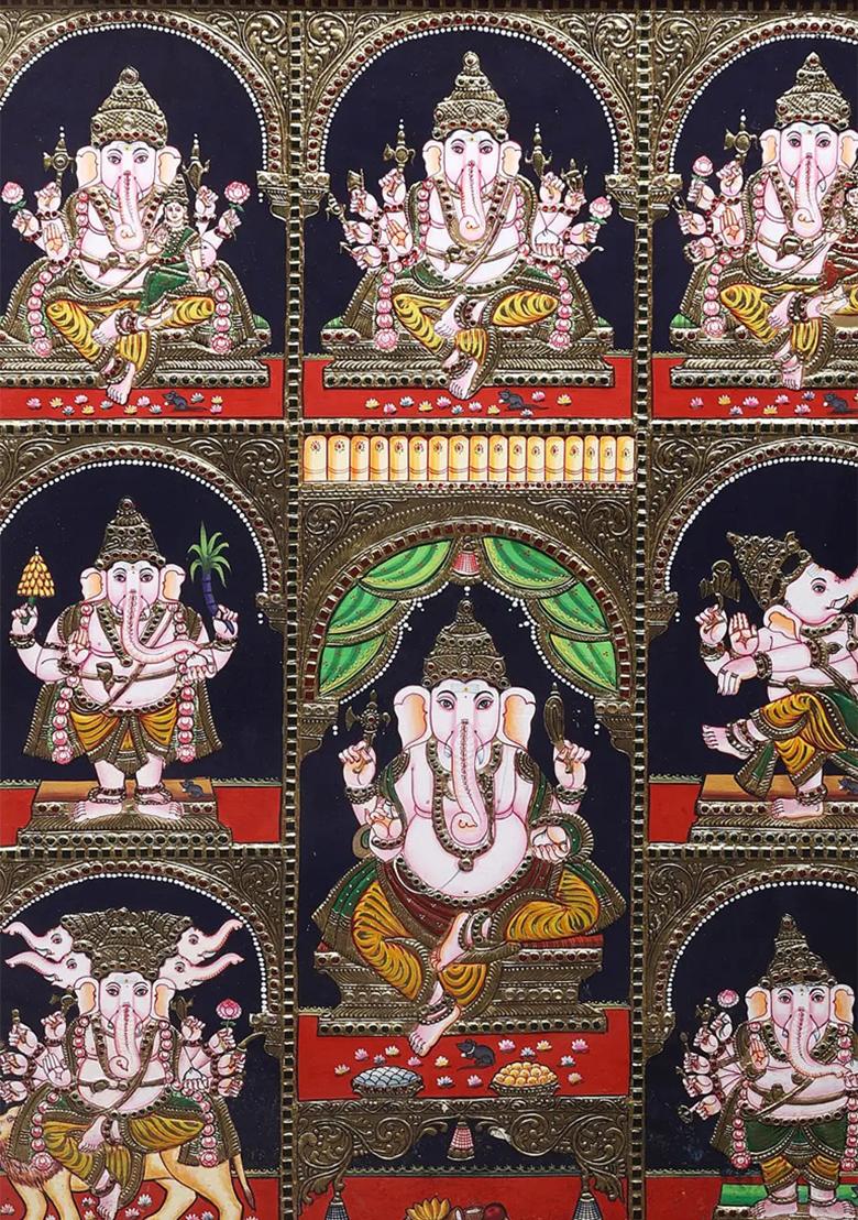 Ashta Ganesha Tanjore Painting 24K Gold
