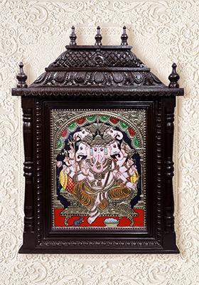 Panchamukhi Ganesha Tanjore Painting 24K Gold