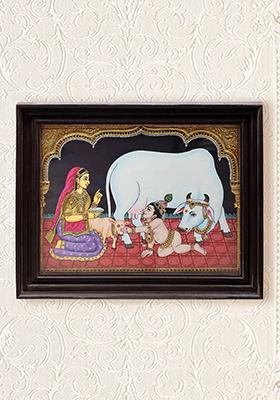 Butter Krishna Yashoda Tanjore Painting 24K Gold