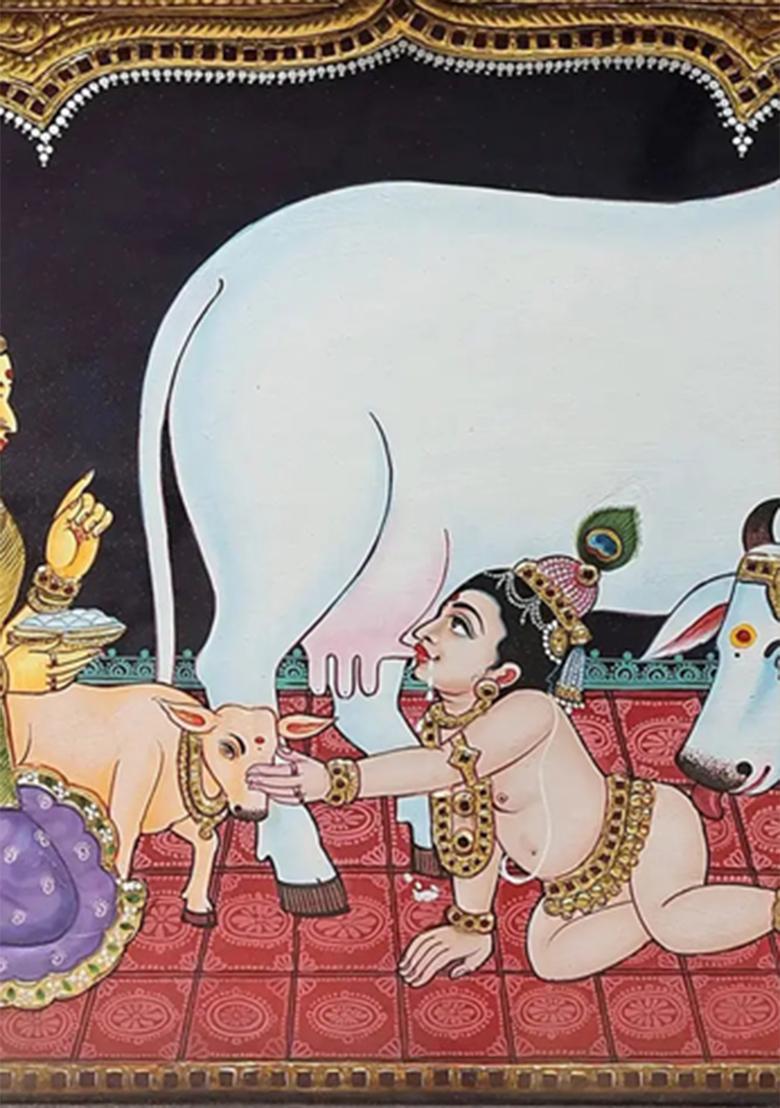 Butter Krishna Yashoda Tanjore Painting 24K Gold