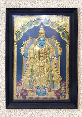 Standing Lord Vishnu Tanjore Painting 24K Gold