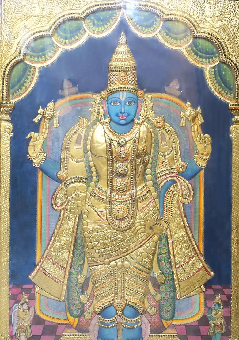 Standing Lord Vishnu Tanjore Painting 24K Gold