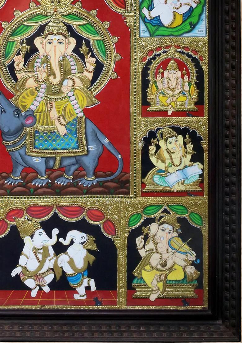 Different Forms Of Lord Ganesha Tanjore Painting 24K Gold