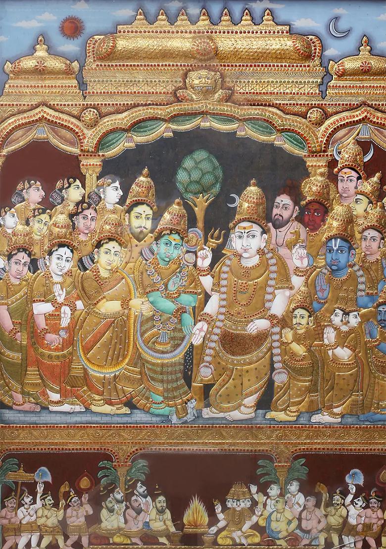 Goddess Meenakshi Kalyanam Tanjore Painting 24K Gold